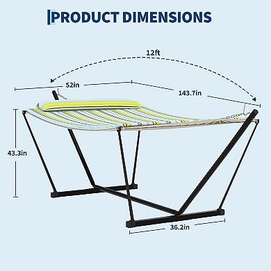 ANIXOL Double Hammock with Stand, Polyester Fabric, Blue Green Stripes