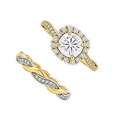 PRIMROSE Cubic Zirconia Halo Twisted Band Ring Set