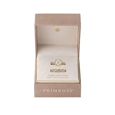 PRIMROSE Cubic Zirconia Halo Twisted Band Ring Set