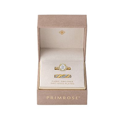 PRIMROSE Cubic Zirconia Halo Twisted Band Ring Set