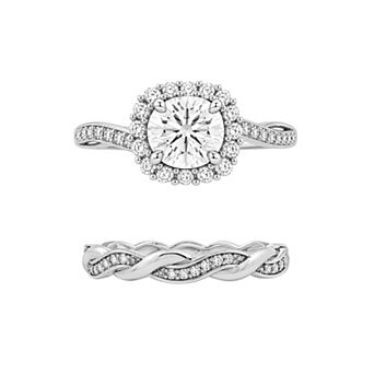 PRIMROSE Cubic Zirconia Halo Twisted Band Ring Set