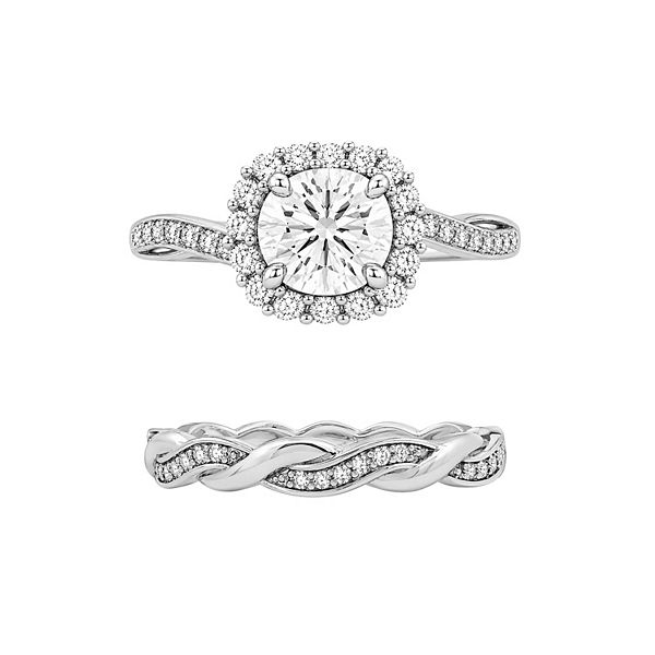 PRIMROSE Cubic Zirconia Halo Twisted Band Ring Set