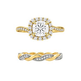 PRIMROSE Cubic Zirconia Halo Twisted Band Ring Set