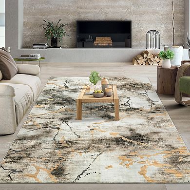 ANIXOL Contemporary Abstract Washable Area Rug, Soft Non-Slip Low-Pile Carpet