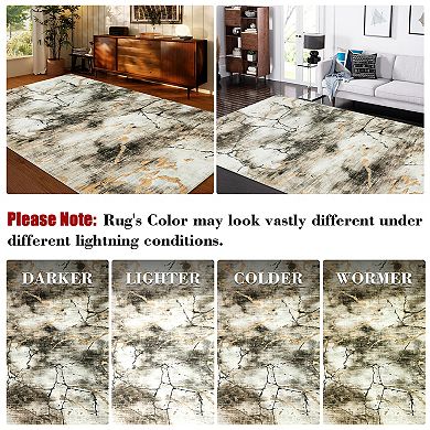 ANIXOL Contemporary Abstract Washable Area Rug, Soft Non-Slip Low-Pile Carpet