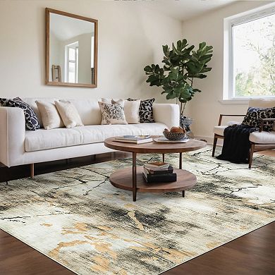 ANIXOL Contemporary Abstract Washable Area Rug, Soft Non-Slip Low-Pile Carpet