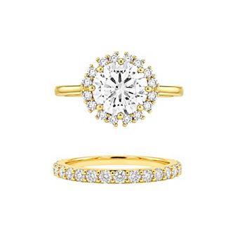 PRIMROSE Cubic Zirconia Halo & Pave Band Ring Set