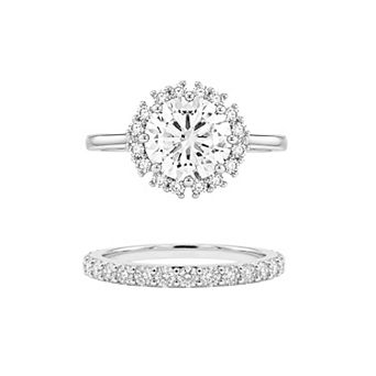 PRIMROSE Cubic Zirconia Halo & Pave Band Ring Set