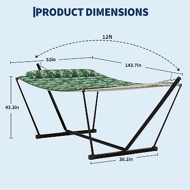 ANIXOL Double Hammock with Stand, Polyester Fabric, Green Leaves