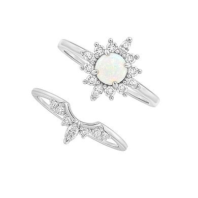 PRIMROSE Cubic Zirconia & Simulated Opal Cluster V Shape Band Ring Set
