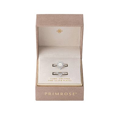PRIMROSE Cubic Zirconia & Simulated Opal Cluster V Shape Band Ring Set