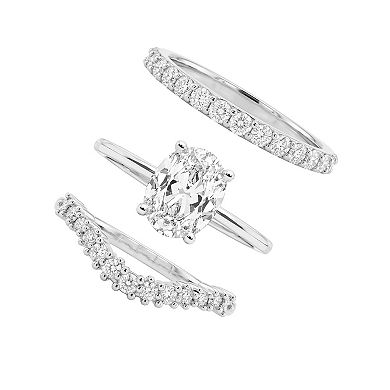 PRIMROSE Cubic Zirconia Eternity & V Shape Band 3-Piece Ring Set