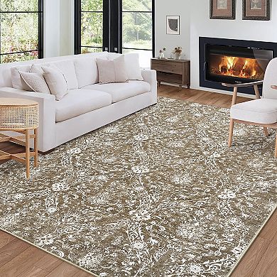ANIXOL Vintage Floral Area Rug, Washable Non-Slip Thin Soft Indoor Carpet