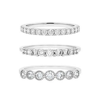 PRIMROSE Fine Silver Plated Cubic Zirconia Round Band 3 pc Ring Set