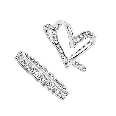 PRIMROSE Cubic Zirconia Heart & Eternity Band Ring Set