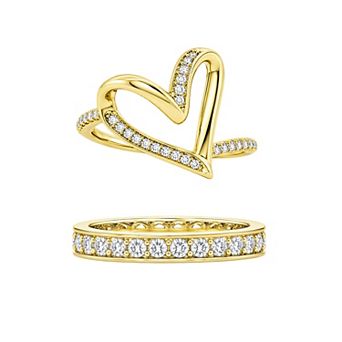 PRIMROSE Cubic Zirconia Heart & Eternity Band Ring Set
