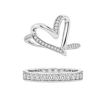 PRIMROSE Cubic Zirconia Heart & Eternity Band Ring Set