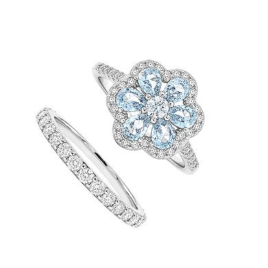 PRIMROSE Cubic Zirconia & Corundum Flower Pave Band Ring Set