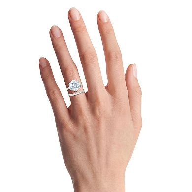 PRIMROSE Cubic Zirconia & Corundum Flower Pave Band Ring Set
