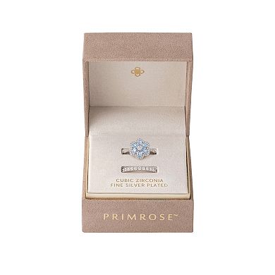 PRIMROSE Cubic Zirconia & Corundum Flower Pave Band Ring Set