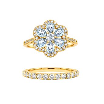 PRIMROSE Cubic Zirconia & Corundum Flower Pave Band Ring Set