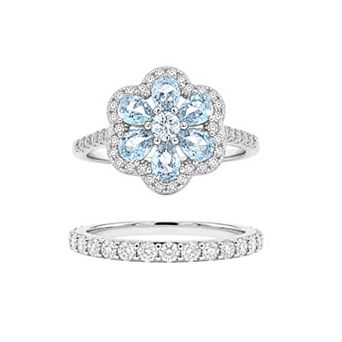 PRIMROSE Cubic Zirconia & Corundum Flower Pave Band Ring Set