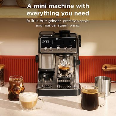 Ninja Luxe Café Mini Espresso Machine & Drip Coffee Maker with Built-in Grinder and Manual Steam Wand