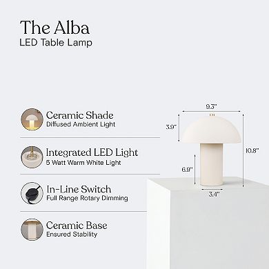 Alba 10" Modern Mushroom Table Lamp with Gold Accent