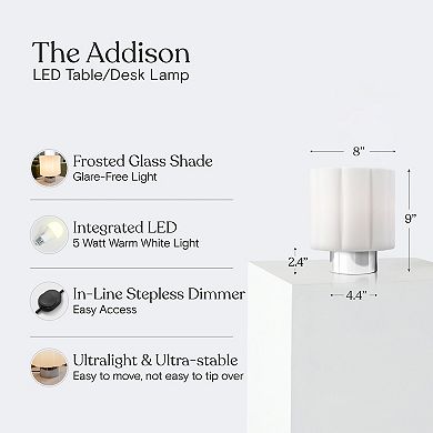 Addison 9" Chrome Matte Glass Integrated LED Table Lamp with Sliding Dimmer