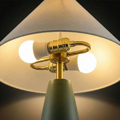 Dawn 19" Green Matte LED Table Lamp with Ivory Cotton Cone Shade and Brass Base