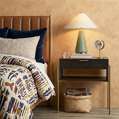 Dawn 19" Green Matte LED Table Lamp with Ivory Cotton Cone Shade and Brass Base