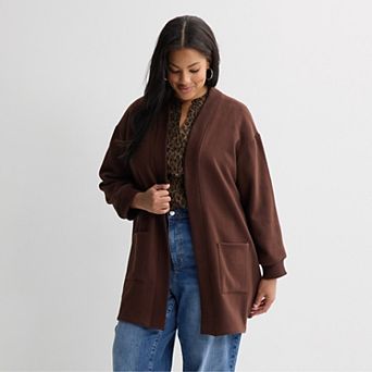 Plus Size Sonoma Goods For Life® Long Line Open Front Fleece Cardigan Sweater
