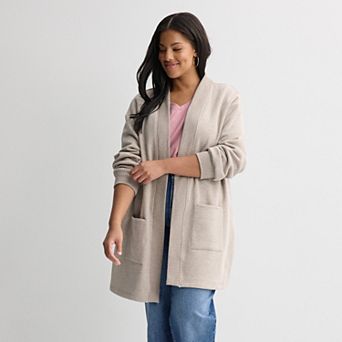Plus Size Sonoma Goods For Life® Long Line Open Front Fleece Cardigan Sweater
