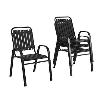 Lightweight Steel Outdoor Stackable Chairs Set of 4