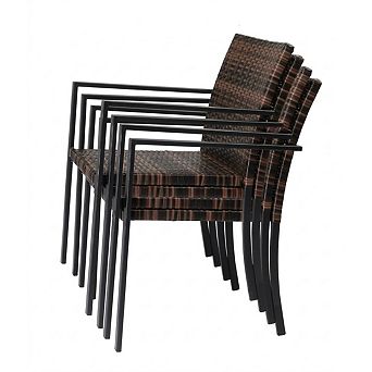 Ergonomic Outdoor Wicker Stackable Chairs Set of 4