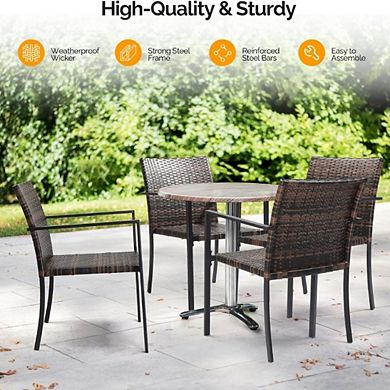 Ergonomic Outdoor Wicker Stackable Chairs Set of 4