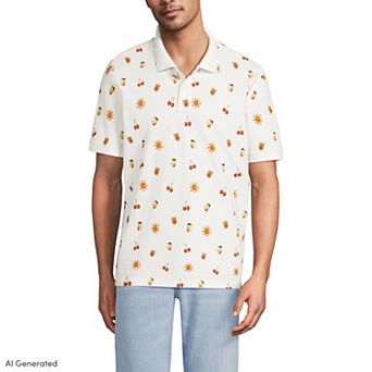 Men's Lands' End Short Sleeve Pique Printed Polo