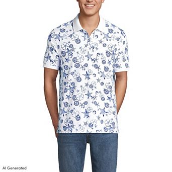 Men's Lands' End Short Sleeve Pique Printed Polo