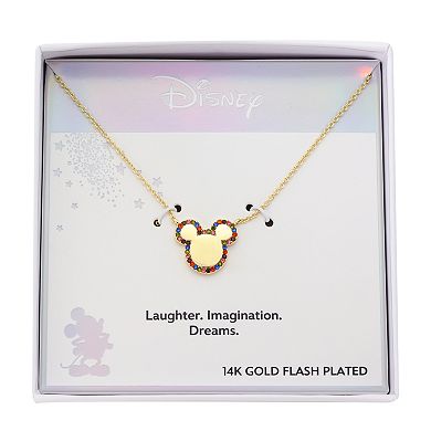Disney's Mickey Mouse 14k Gold Flash Plated Crystal Mickey Head Pendant Necklace