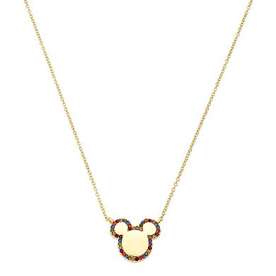 Disney's Mickey Mouse 14k Gold Flash Plated Crystal Mickey Head Pendant Necklace
