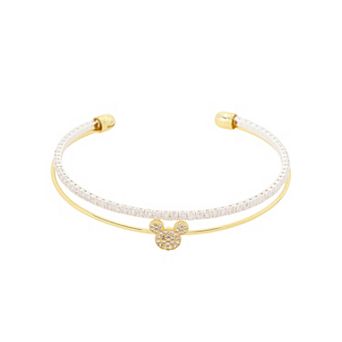 Disney's Mickey Mouse Fine Silver & 14k Gold Flash Plated Cubic Zirconia Cuff Bracelet