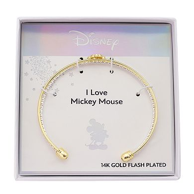 Disney's Mickey Mouse Fine Silver & 14k Gold Flash Plated Cubic Zirconia Cuff Bracelet