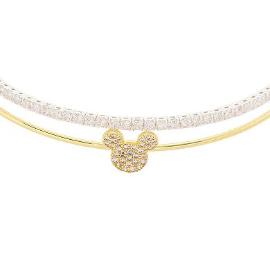 Disney's Mickey Mouse Fine Silver & 14k Gold Flash Plated Cubic Zirconia Cuff Bracelet