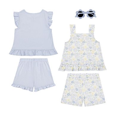 Girls 4-6x Little Lass 4-Piece Ruffle Top & Shorts Set