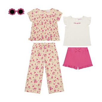 Girls 4-6x Little Lass 4 pc Top, Culotte & Shorts Set