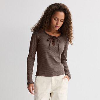 Juniors' Pink Republic Lace Up Long Sleeve Top