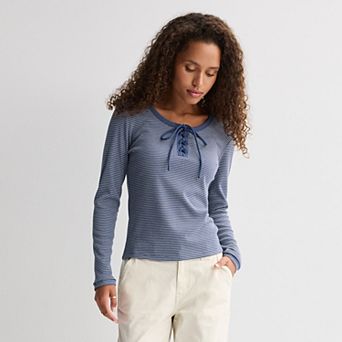 Juniors' Pink Republic Lace Up Long Sleeve Top