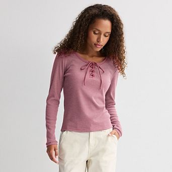 Juniors' Pink Republic Lace Up Long Sleeve Top