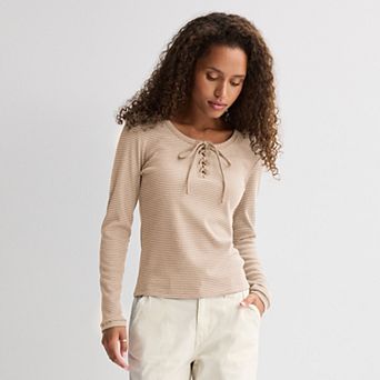 Juniors' Pink Republic Lace Up Long Sleeve Top