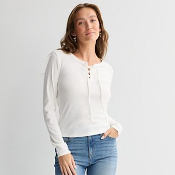 Juniors' Pink Republic Lace Up Long Sleeve Top